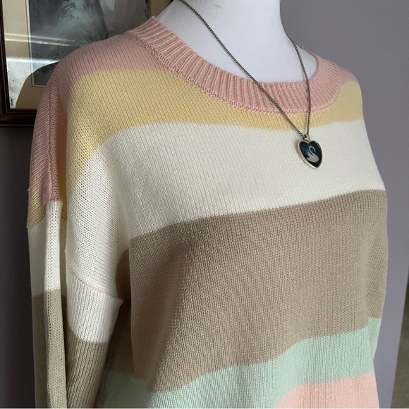Like Love Pastel Striped Colorblock Lightweight Oversized Sweater Size Small - Picture 3 of 11